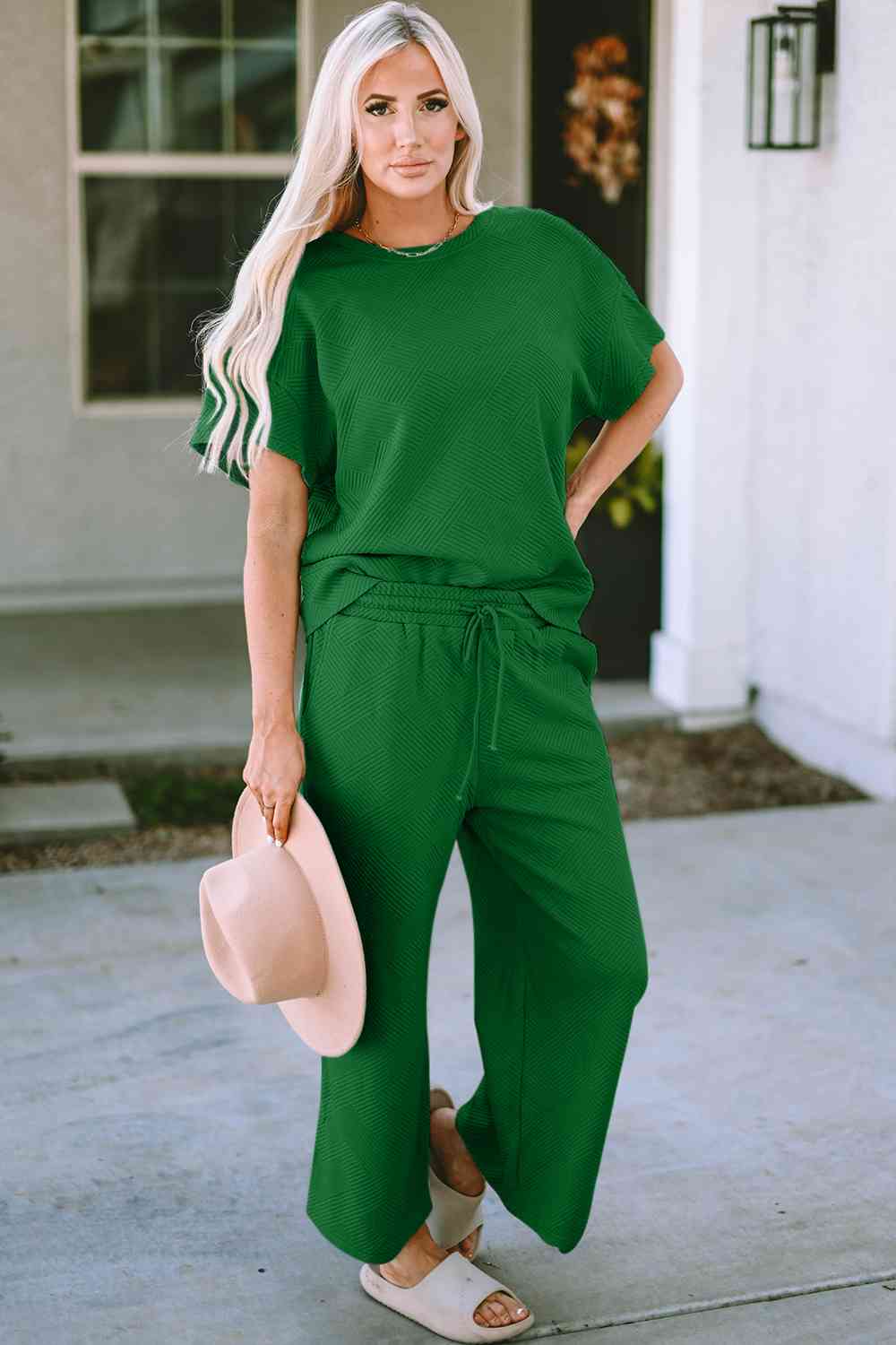 Short Sleeve Top and Pants Set - Trendsi - Flyclothing LLC
