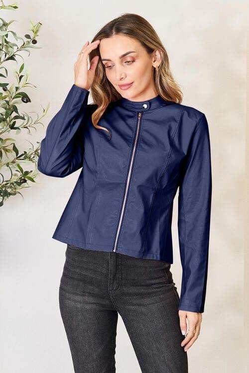 Mock Neck Zip Up Jacket - Trendsi - Flyclothing LLC