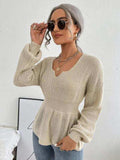 Notched Dropped Shoulder Knit Top - Trendsi - Flyclothing LLC