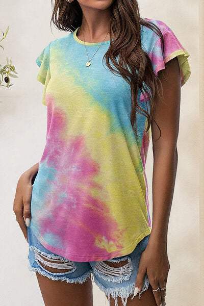 Printed Round Neck Short Sleeve T-Shirt - Trendsi - Flyclothing LLC