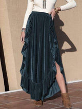 Ruffle Trim Wide Leg Slit Pants - Trendsi - Flyclothing LLC