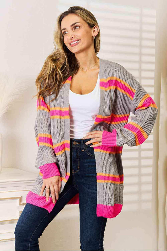 Woven Right Ribbed Long Sleeve Cardigan - Trendsi - Flyclothing LLC
