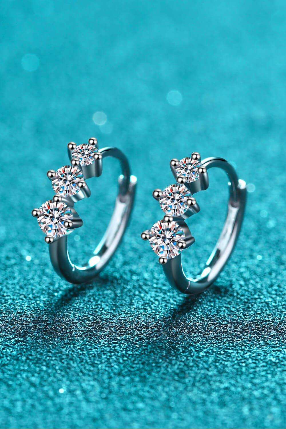 Sterling Silver Moissanite Huggie Earrings - Trendsi - Flyclothing LLC