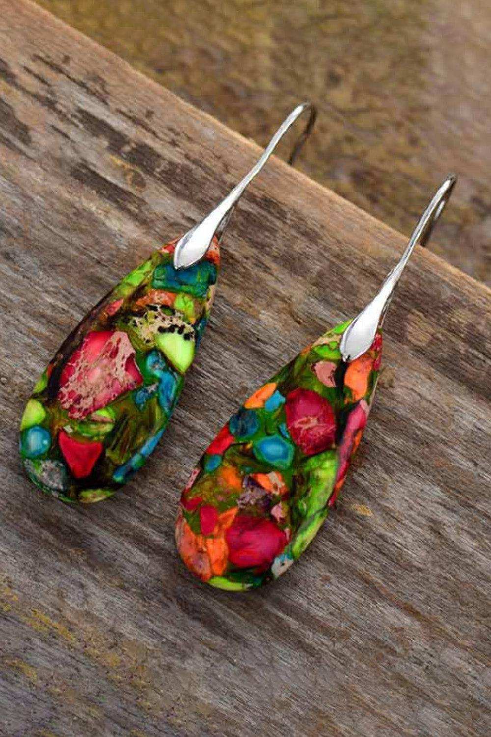 Handmade Teardrop Shape Natural Stone Dangle Earrings - Trendsi - Flyclothing LLC