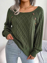 Decorative Button Cable-Knit Sweater - Trendsi