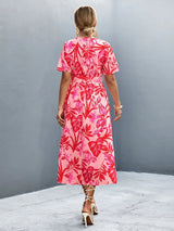 Floral Print High Slit Surplice Neck Tie Waist Midi Dress - Trendsi - Flyclothing LLC