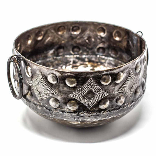 Large Hammered Metal Container with Round Handles - Croix des Bouquets - Croix des Bouquets
