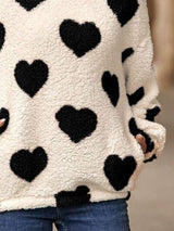 Fuzzy Heart Pocketed Dropped Shoulder Hoodie - Trendsi - Flyclothing LLC
