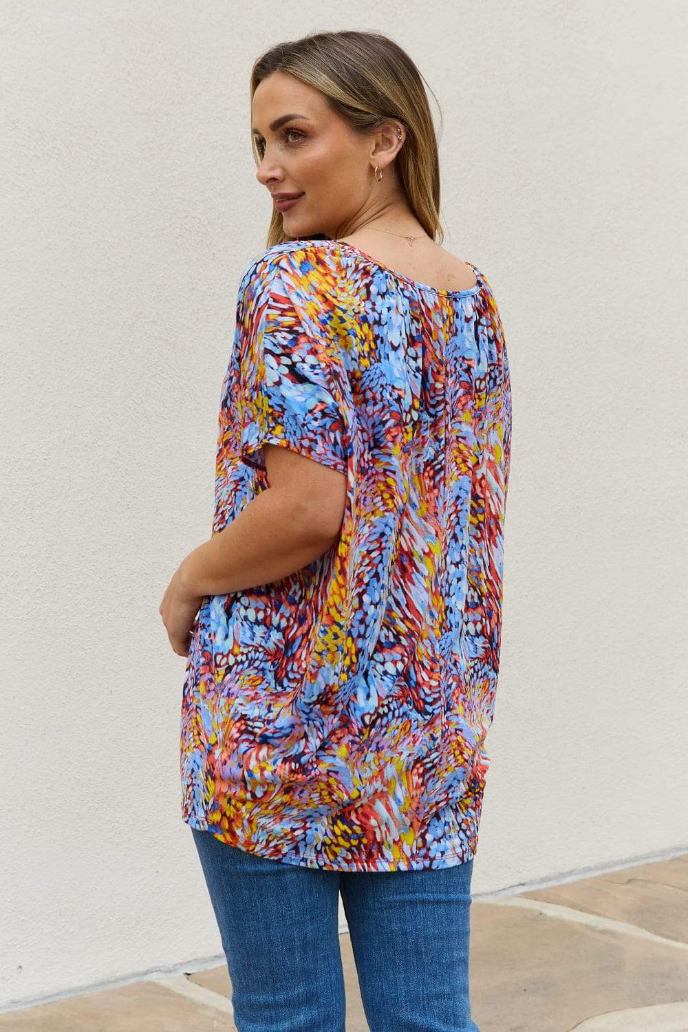 Be Stage Full Size Printed Dolman Flowy Top - Trendsi - Flyclothing LLC