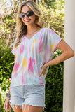 High-Low V-Neck Short Sleeve Blouse - Trendsi - Flyclothing LLC