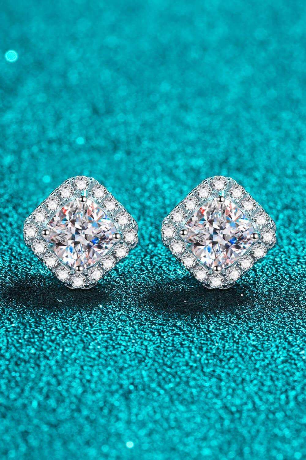 925 Sterling Silver Inlaid 2 Carat Moissanite Square Stud Earrings - Trendsi - Flyclothing LLC