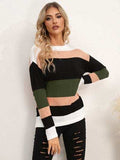 Striped Round Neck Dropped Shoulder Sweater - Trendsi - Flyclothing LLC