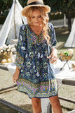 Bohemian Tie Neck Balloon Sleeve Dress - Trendsi