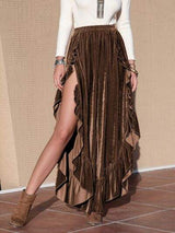 Ruffle Trim Wide Leg Slit Pants - Trendsi - Flyclothing LLC