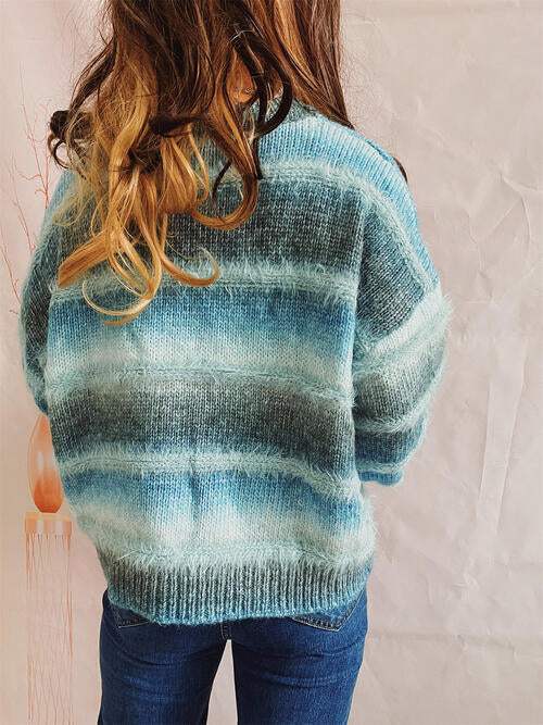Striped Round Neck Long Sleeve Sweater - Trendsi - Flyclothing LLC