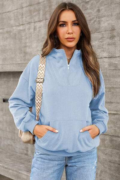 Quarter Zip Dropped Shoulder Sweatshirt - Trendsi - Flyclothing LLC