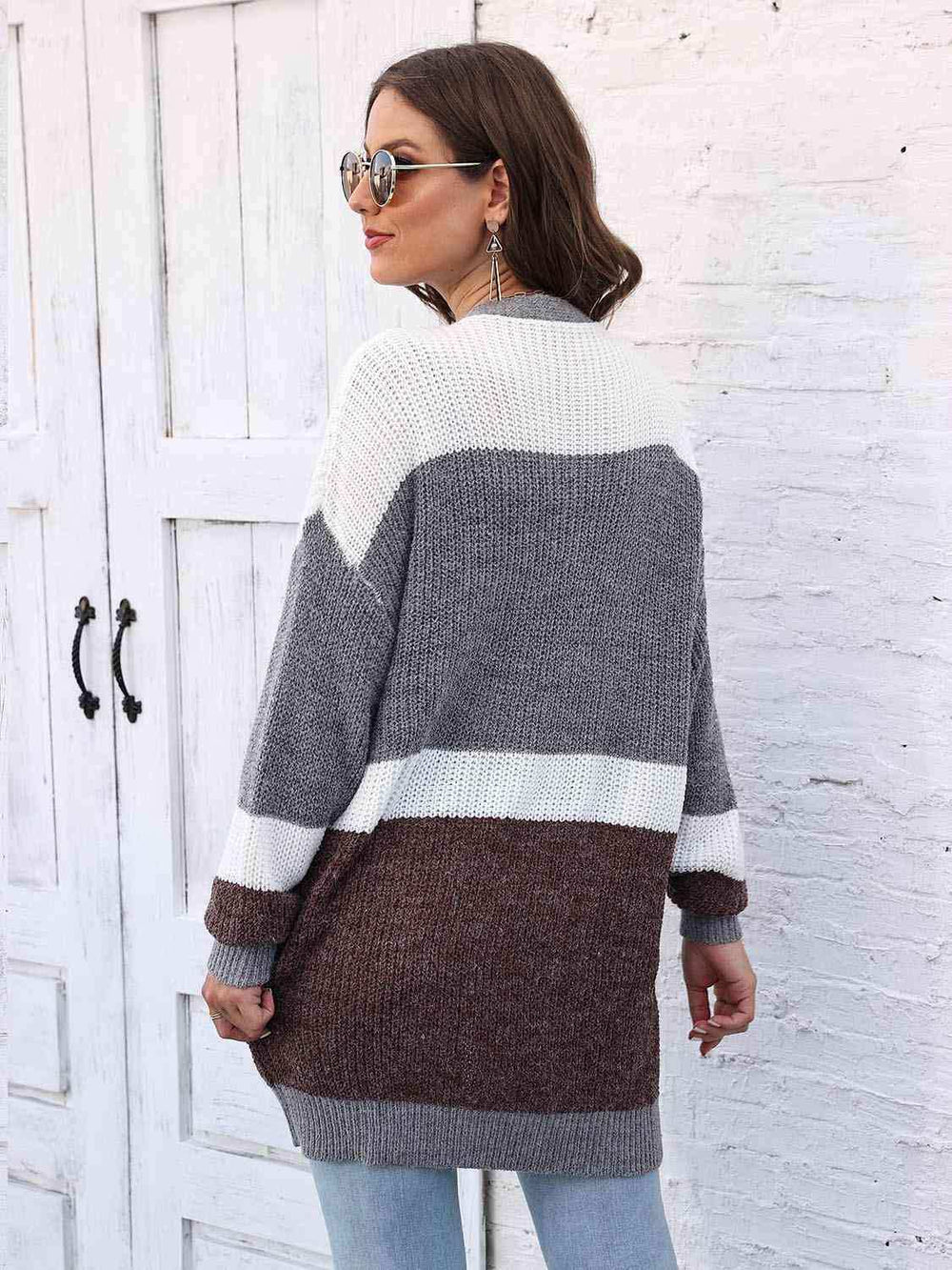 Color Block Open Front Cardigan - Trendsi - Flyclothing LLC