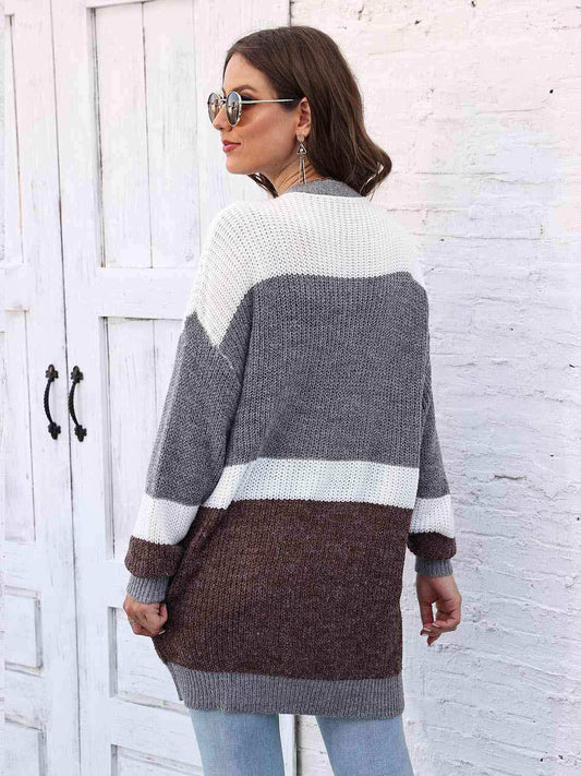 Color Block Open Front Cardigan - Trendsi - Flyclothing LLC