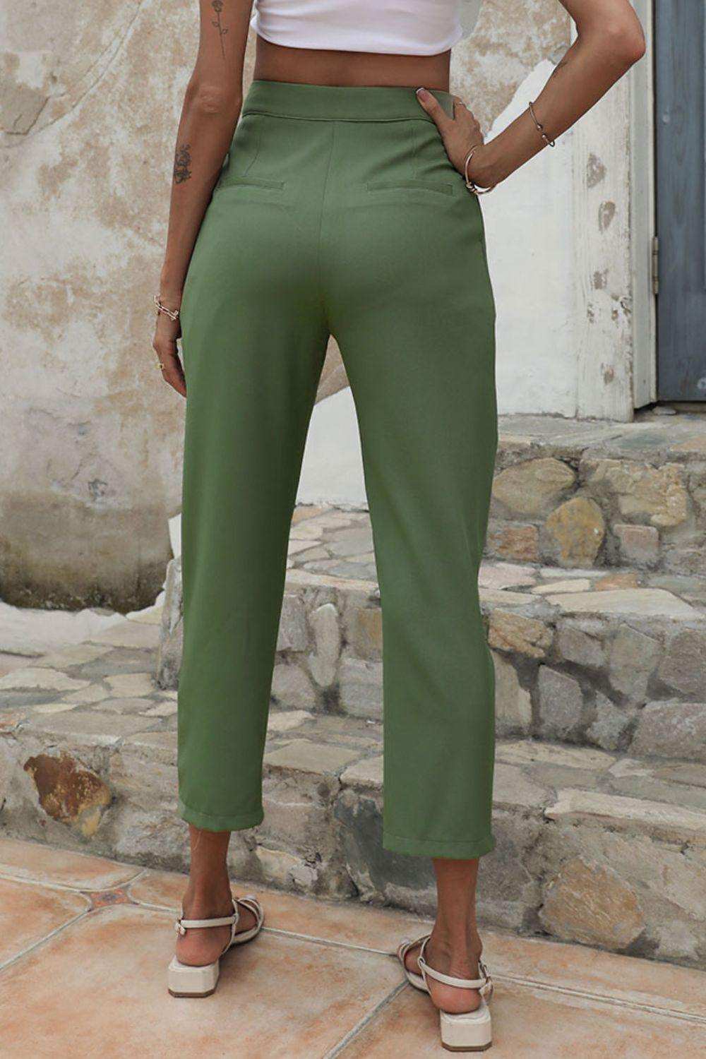 Straight Leg Cropped Pants with Pockets - Trendsi - Flyclothing LLC