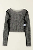 Pearl Long Sleeve Mesh Cropped Top - Trendsi - Flyclothing LLC