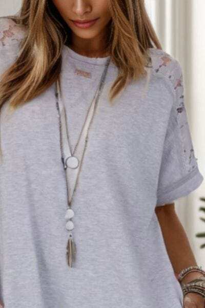 Lace Detail Round Neck Short Sleeve Dress - Trendsi - Flyclothing LLC