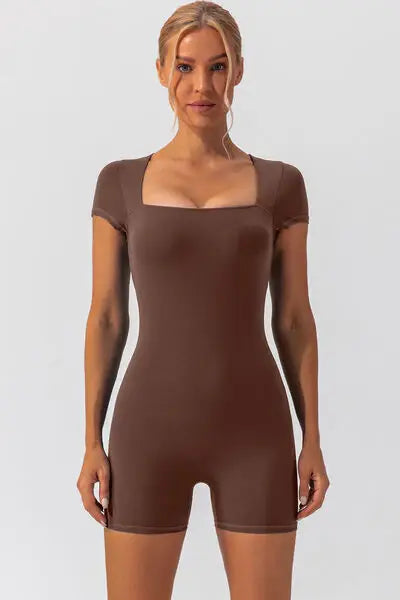 Square Neck Cap Sleeve Active Romper - Trendsi - Flyclothing LLC