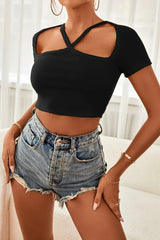 Cutout Short Sleeve Cropped Top - Trendsi - Flyclothing LLC