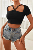 Cutout Short Sleeve Cropped Top - Trendsi