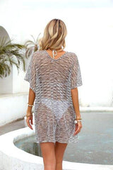 Openwork V-Neck Half Sleeve Cover Up - Trendsi - Flyclothing LLC