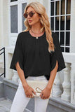 Round Neck Slit Half Sleeve Top - Trendsi - Flyclothing LLC