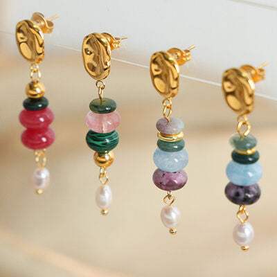 Natural Stone Freshwater Pearl Dangle Earrings - Trendsi - Flyclothing LLC
