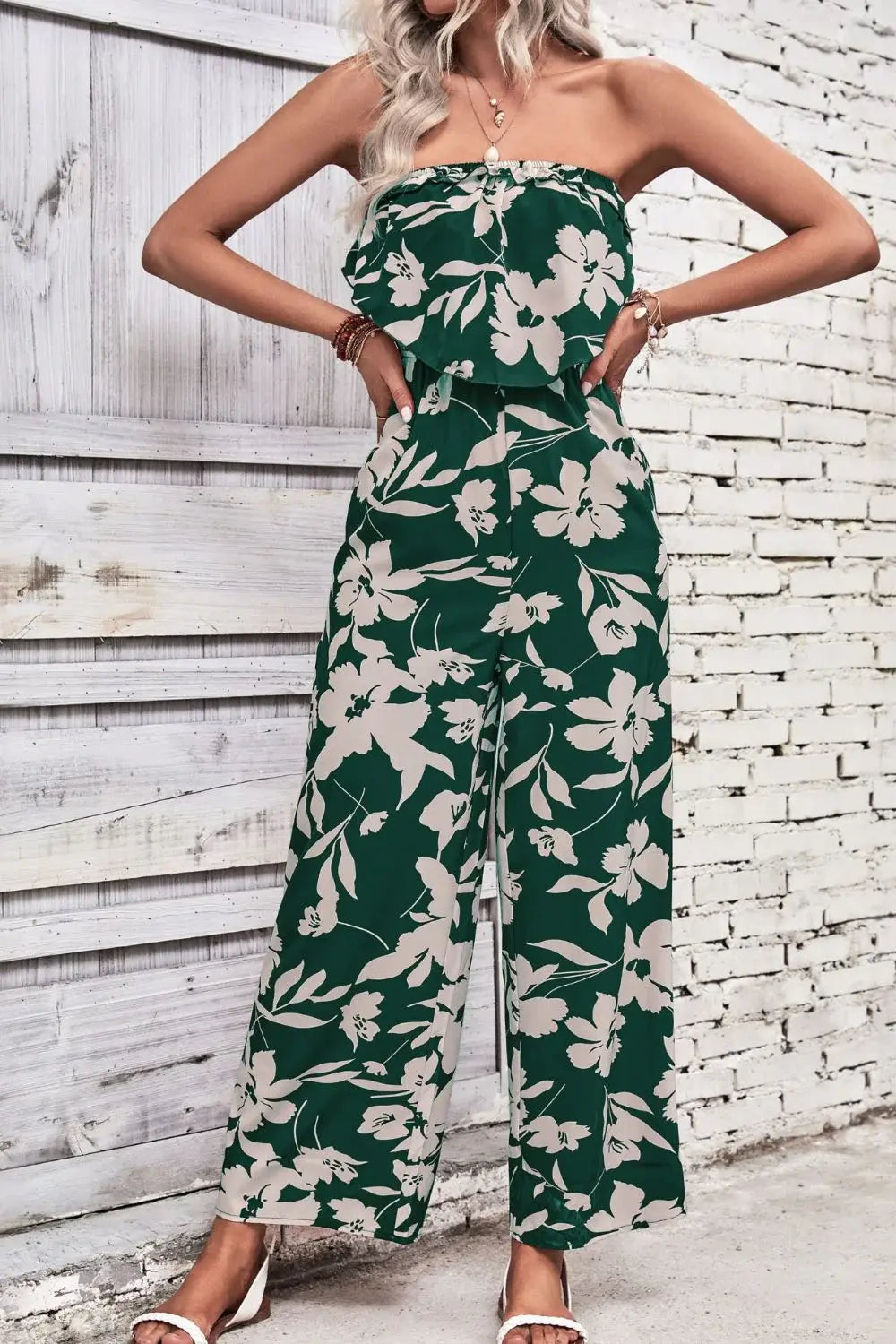 Floral Strapless Wide Leg Jumpsuit - Trendsi - Flyclothing LLC