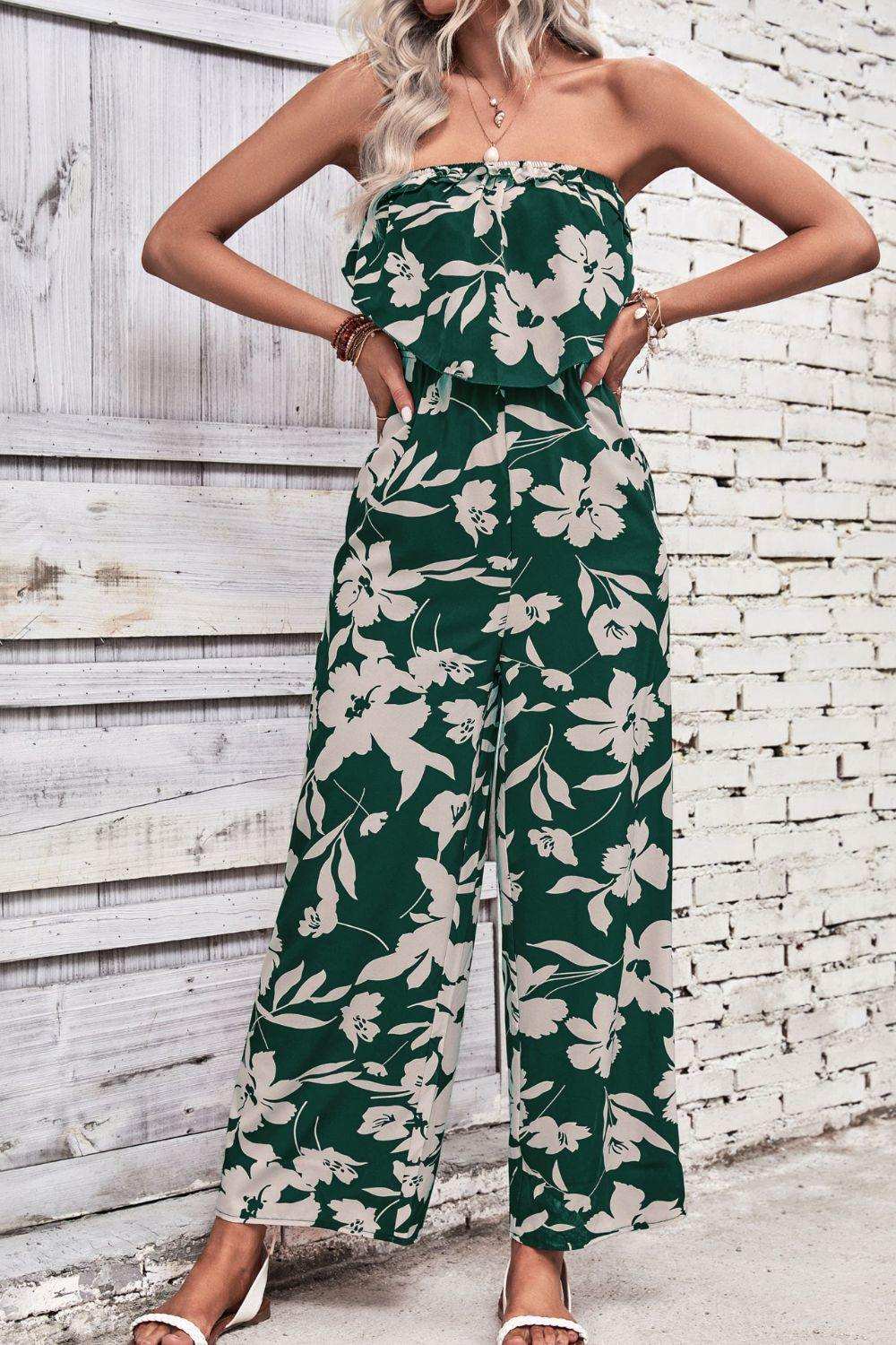 Floral Strapless Wide Leg Jumpsuit - Trendsi - Flyclothing LLC