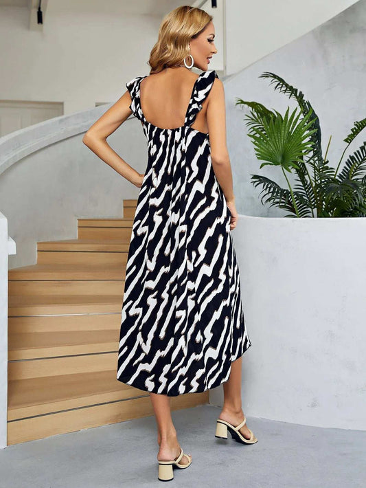 Two-Tone Low Back Midi Dress - Trendsi - Flyclothing LLC