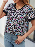 Leopard Round Neck Short Sleeve Tee Shirt - Trendsi - Flyclothing LLC