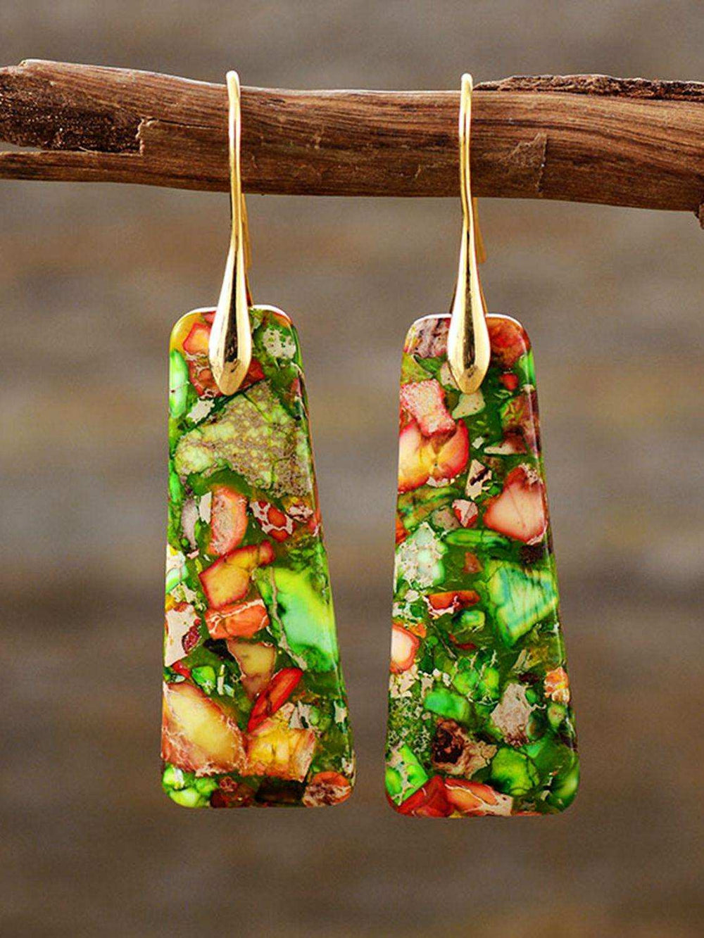 Geometrical Shape Imperial Jasper Dangle Earrings - Trendsi - Flyclothing LLC