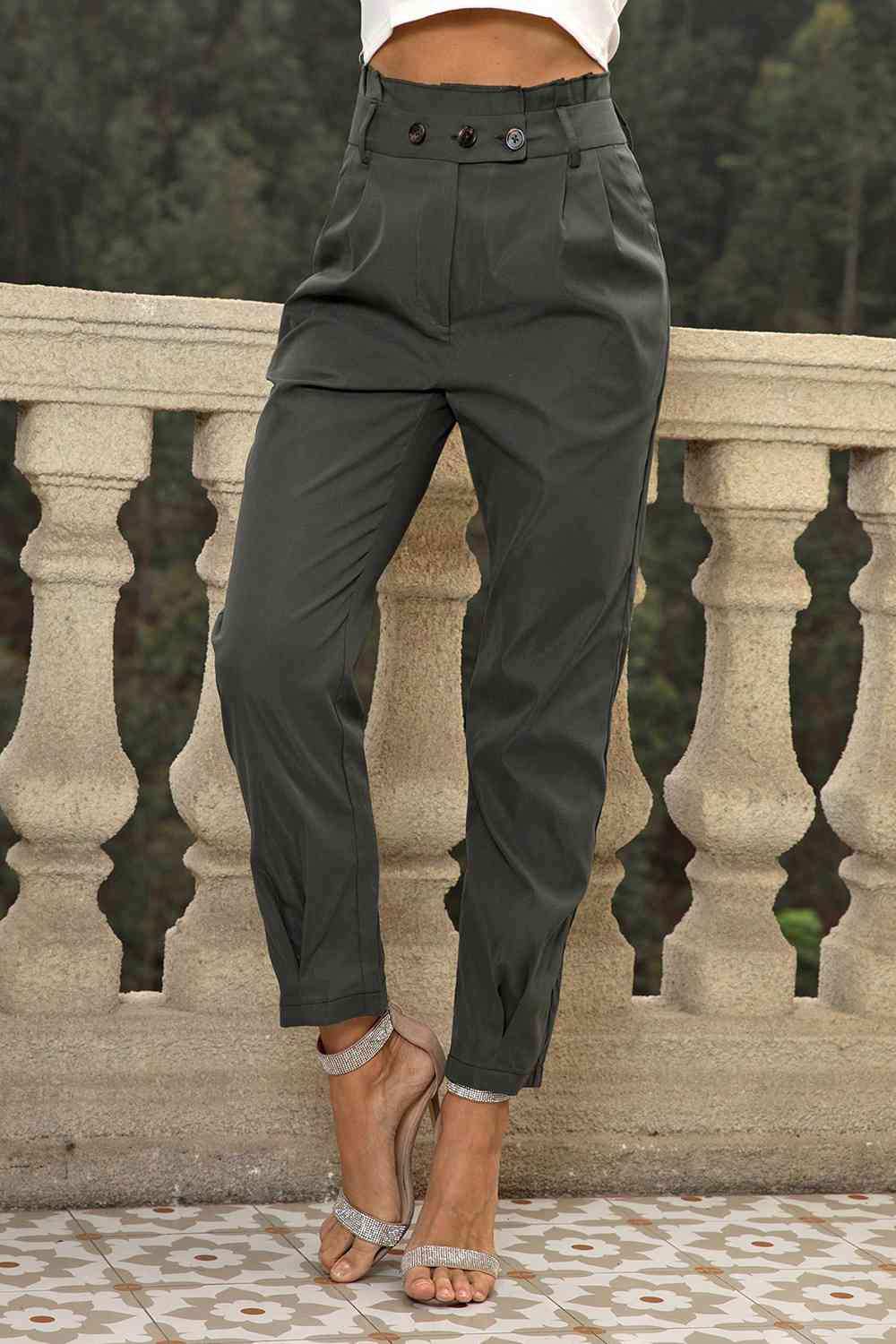 High Waist Cropped Pants - Trendsi - Flyclothing LLC