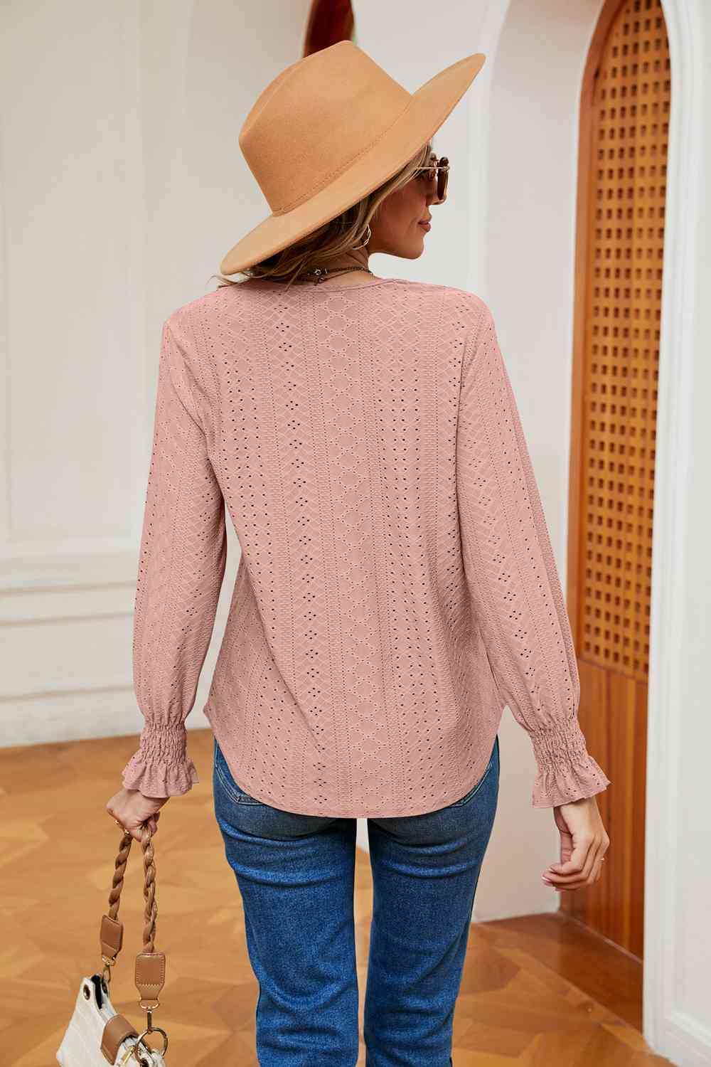 Contrast Flounce Sleeve Blouse - Trendsi