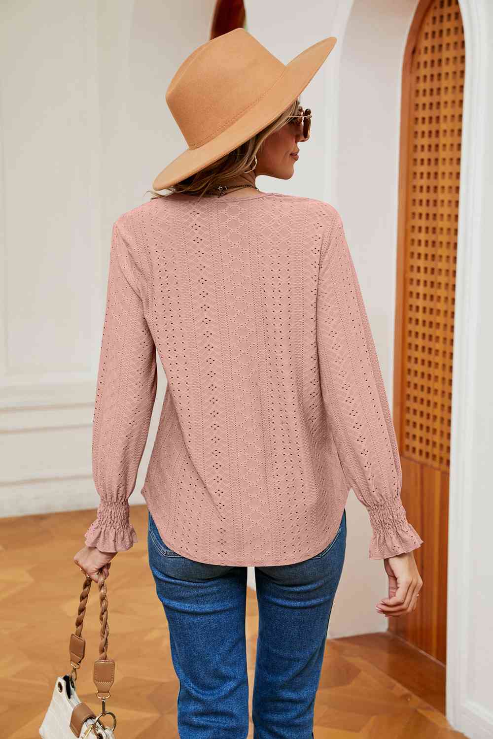 Contrast Flounce Sleeve Blouse - Trendsi - Flyclothing LLC