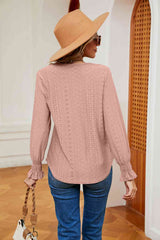 Contrast Flounce Sleeve Blouse - Trendsi - Flyclothing LLC