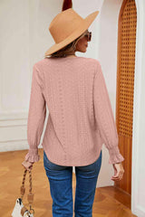 Contrast Flounce Sleeve Blouse - Trendsi