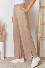 RISEN Wide Waistband Slit Wide Leg Pants - Trendsi - Flyclothing LLC
