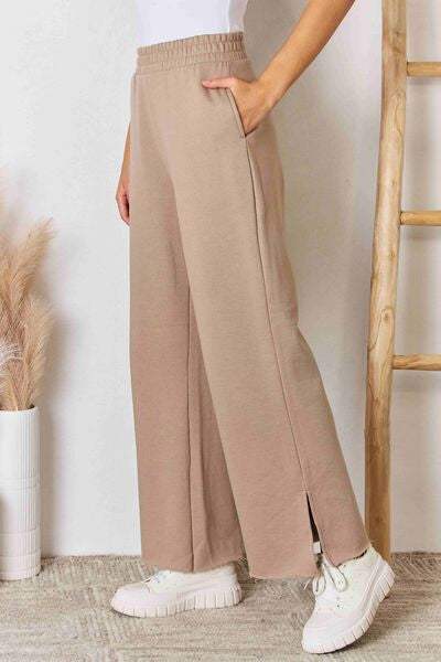 RISEN Wide Waistband Slit Wide Leg Pants - Trendsi - Flyclothing LLC
