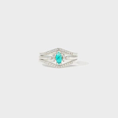 Artificial Turquoise V Shape Inlaid Zircon Ring - Trendsi