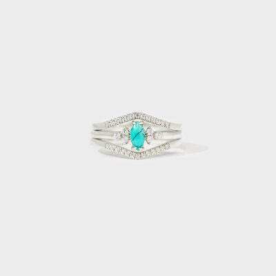 Artificial Turquoise V Shape Inlaid Zircon Ring - Trendsi - Flyclothing LLC