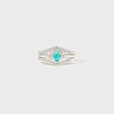 Artificial Turquoise V Shape Inlaid Zircon Ring - Trendsi