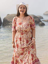 Plus Size Printed Square Neck Ruffle Hem Dress - Trendsi - Flyclothing LLC