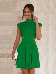Cutout Ruched Mock Neck Mini Dress - Trendsi