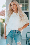 Round Neck Puff Sleeve Blouse - Trendsi - Flyclothing LLC