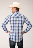 Roper Mens Long Sleeve Snap Multi Blue White Plaid Western Shirt - Roper